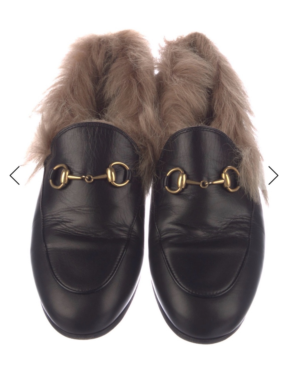 Gucci Black Leather Fur-Lined Horsebit Loafers 7 37
